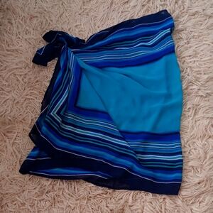 Blue Striped Women's Swim Sarong One Size